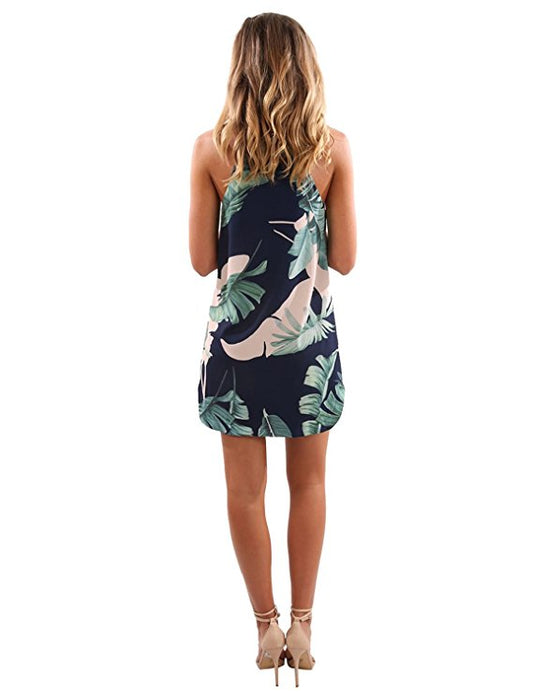 Blooming Jelly Women's Sleeveless Printed Flower Style Casual Floral Mini Dress