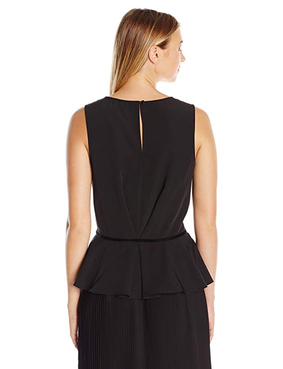 Lark & Ro Women's Sleeveless Velvet Trim Peplum Top