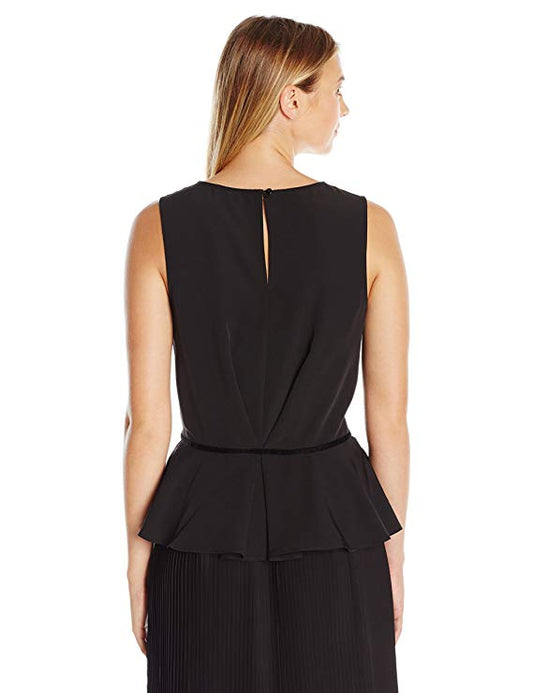 Lark & Ro Women's Sleeveless Velvet Trim Peplum Top