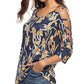 Women's Floral Print Blouse Tops 3/4 Sleeve Hollowed Out Shoulder Shirt