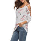 Women's Floral Print Blouse Tops 3/4 Sleeve Hollowed Out Shoulder Shirt