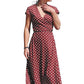 W-GRACE Women Summer Boho Polka Dots Deep V Neck Wrap Dress Cap Sleeve Chiffon Vintage Beach Maxi Dress
