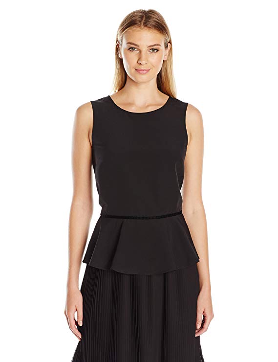 Lark & Ro Women's Sleeveless Velvet Trim Peplum Top