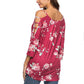 Women's Floral Print Blouse Tops 3/4 Sleeve Hollowed Out Shoulder Shirt