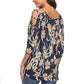 Women's Floral Print Blouse Tops 3/4 Sleeve Hollowed Out Shoulder Shirt